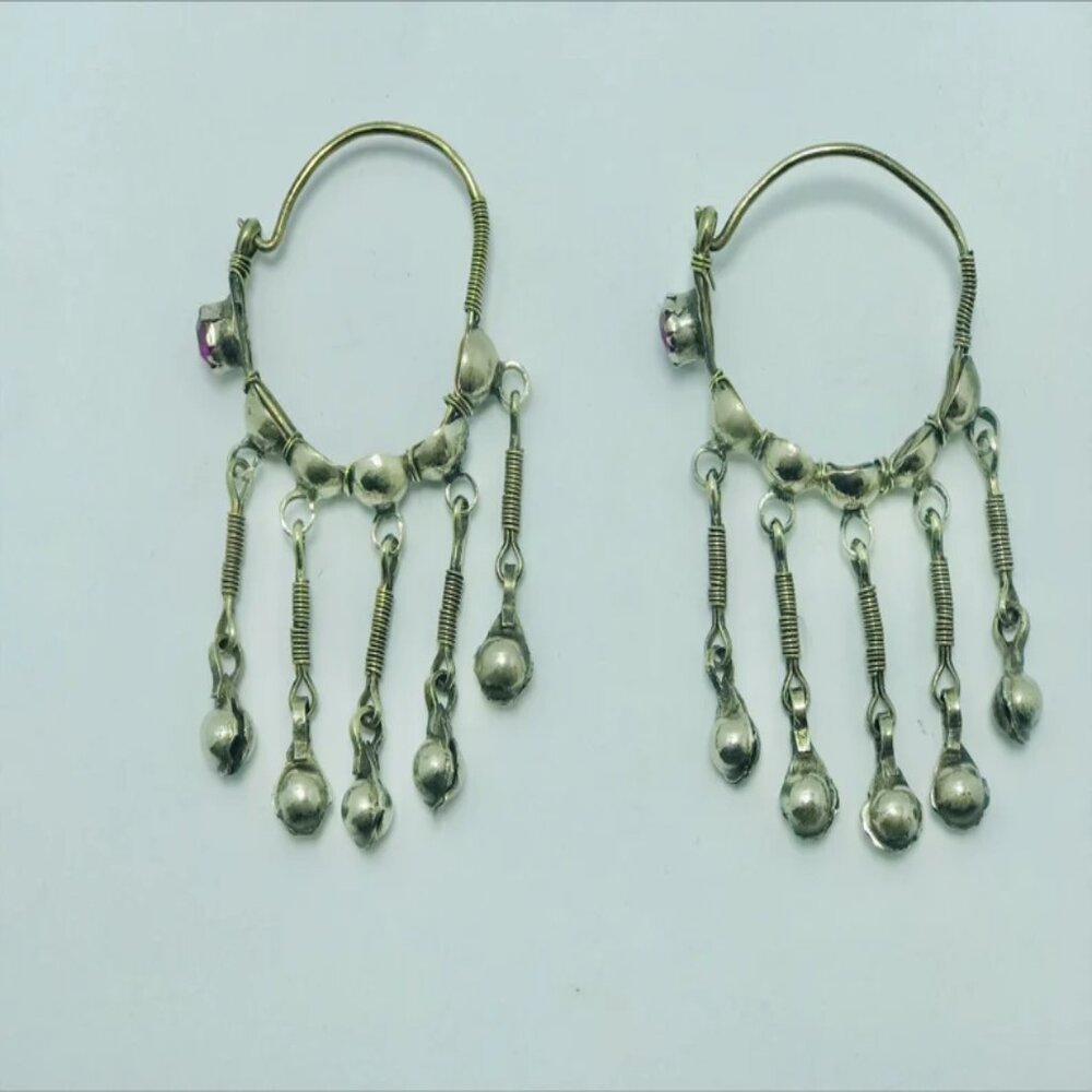 Vintage Kuchi Hoop Earrings: Ethnic Tribal Bells, Boho Jewelry